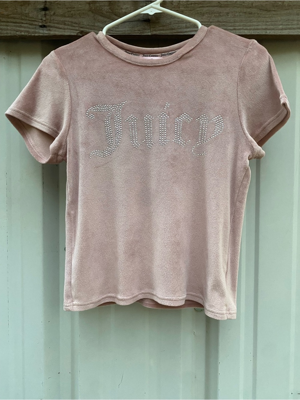 Soft pink Juicy Couture velour tee with sparkling rhinestone logo